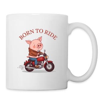 Cochon de dessin animé sur une moto – Né pour rouler - Mug blanc - blanc - Droite