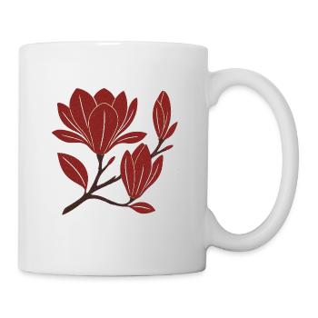 Roter Magnolie Zweig Muster - Tasse - Weiß - Rechts