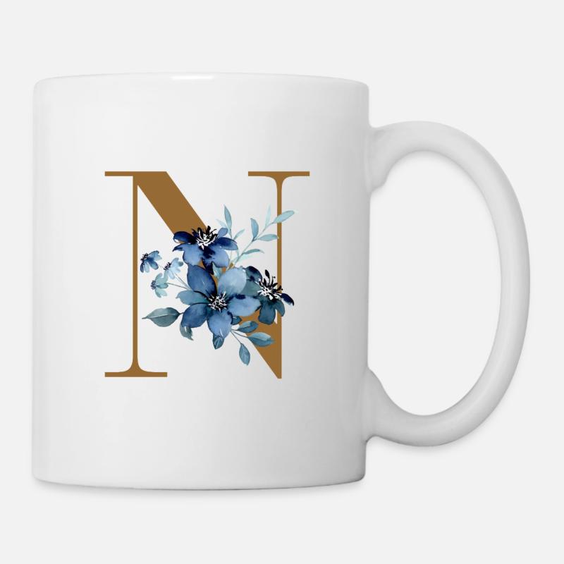 Letter N with blue flowers - Mug - white