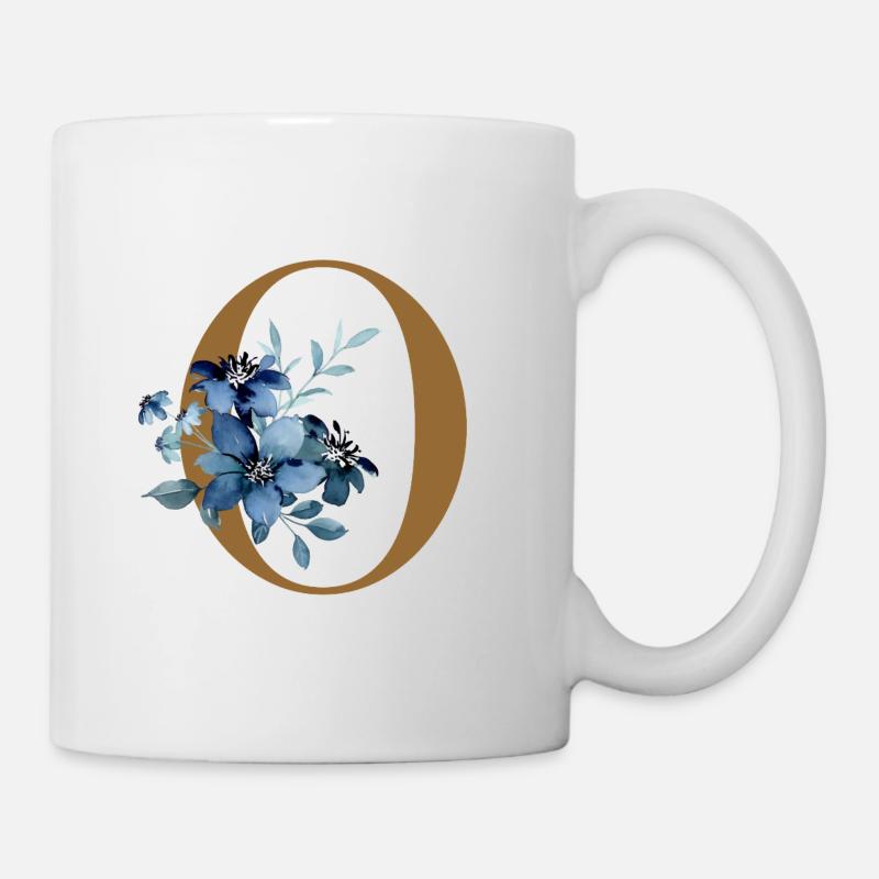 Floral O – Lettre dorée avec des fleurs - Mug blanc - blanc