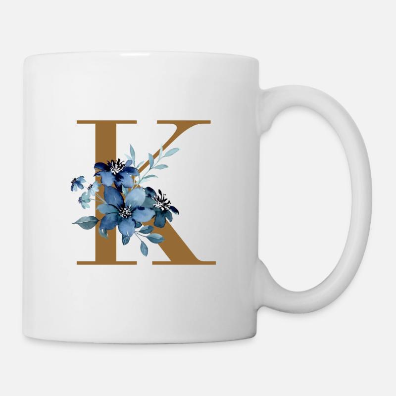 K Monogram with Blue Flowers - Mug - white