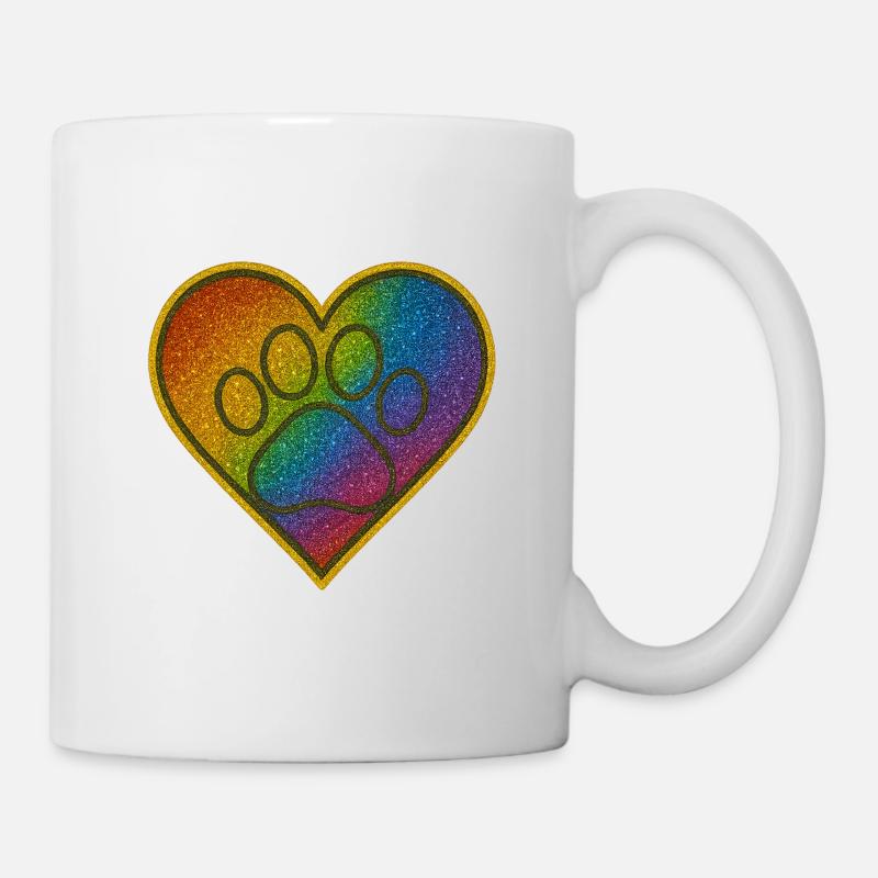 Regenbogen Herzenspfote Glitzer - Tasse - Weiß