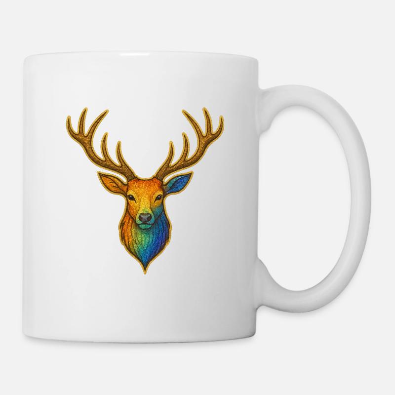 Regenbogenhirsch mit Goldrahmen - Tasse - Weiß