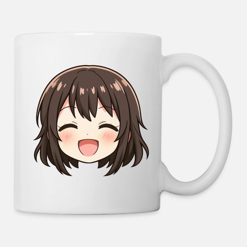 Chibi Gesicht Braunes Lächeln - Tasse - Weiß
