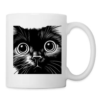 Schwarzweiß Katzenporträt Große Augen - Tasse - Weiß - Rechts