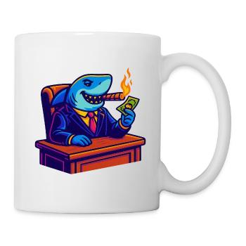 Requin de bureau avec de l’argent, une flamme et un cigare - Mug blanc - blanc - Droite