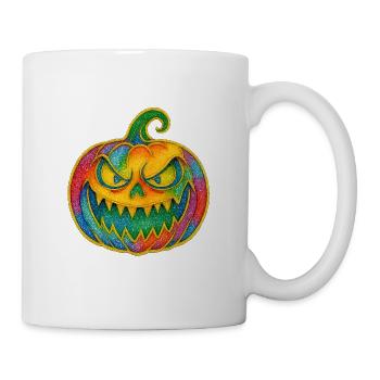 Regenbogen Kürbis Grinsen - Tasse - Weiß - Rechts