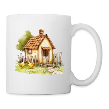 Small Country House Chickens Watercolor Painting - Mug - white - Right