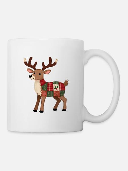 Patchwork Rentier Weihnacht - Tasse - Weiß
