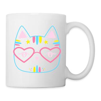 Kawaii Katzengesicht mit Herzbrille Rosa Pink Cute - Tasse - Weiß - Rechts