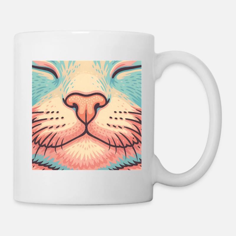 Retro Katzennase – Bunte Schnurrhaare Illustration - Tasse - Weiß