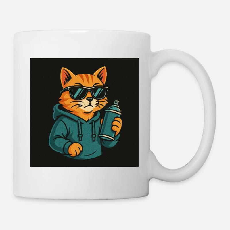Graffiti Cat Hoodie Spray Peut - Mug blanc - blanc
