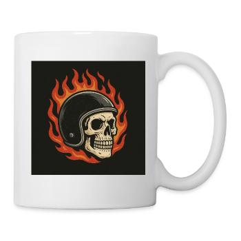 Crâne de flammes avec casque - Mug blanc - blanc - Droite
