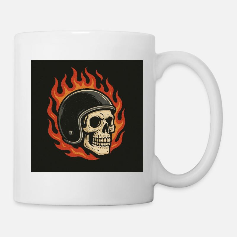 Flame Skull with Helmet - Mug - white