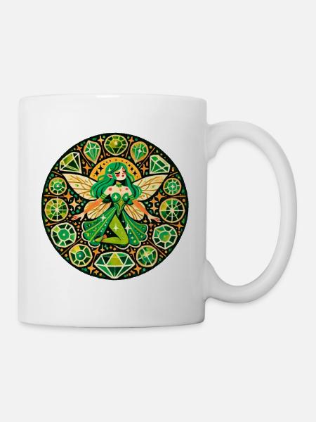 Smaragd-Fee-Mandala - Tasse - Weiß