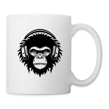 Fokussiert Affenkopf Gaming Kopfhörer Crew Shirt - Tasse - Weiß - Rechts
