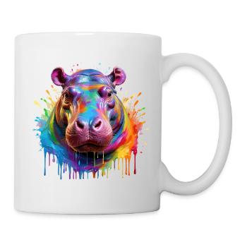 Bunter Hippo Farbexplosion - Tasse - Weiß - Rechts