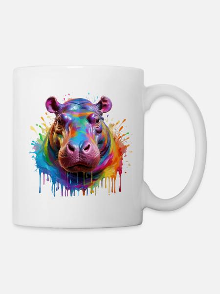 Bunter Hippo Farbexplosion - Tasse - Weiß