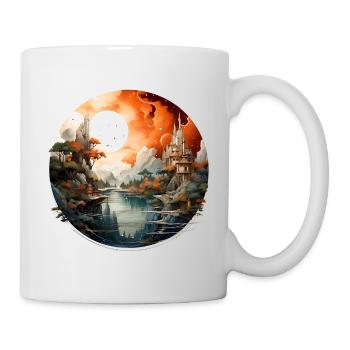 Orangene Mondlandschaft Festungen - Tasse - Weiß - Rechts
