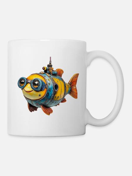 Steampunkfisch mit Brille - Tasse - Weiß