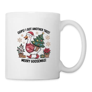 Weihnachtsstorch mit Baum und Weihnachtsgeschenken - Tasse - Weiß - Rechts