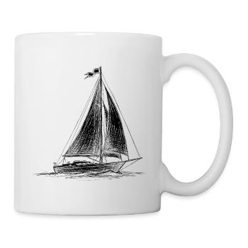 Segelboot Skizze – Handgezeichnetes Segelschiff  - Tasse - Weiß - Rechts