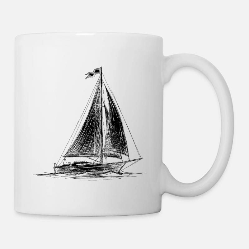 Sailboat Sketch – Hand Drawn Sailing Ship - Mug - white