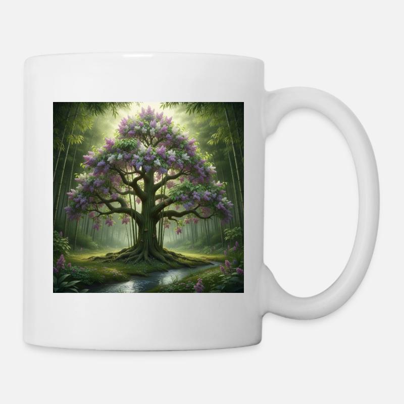 Waldbaum mit Fliederblüten - Tasse - Weiß