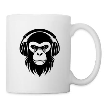 Gaming Affenkopf Crew Kopfhörer Fokussiert Shirt - Tasse - Weiß - Rechts