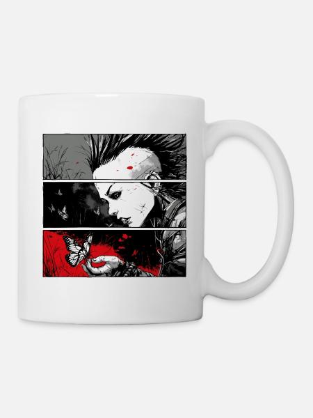Punkrock Mädchen beobachtet Schmetterling - Tasse - Weiß