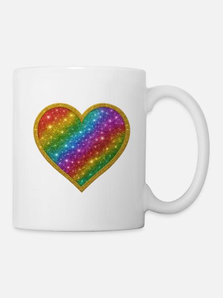 Regenbogenherz mit Goldrand - Tasse - Weiß
