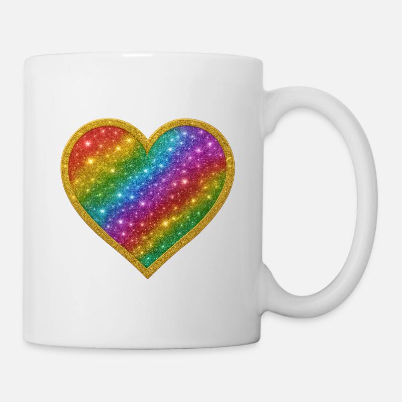 Regenbogenherz mit Goldrand - Tasse - Weiß