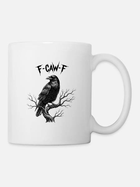 Rabe auf seinem Lautmalerei-Ast "F-Croa-F" - Tasse - Weiß