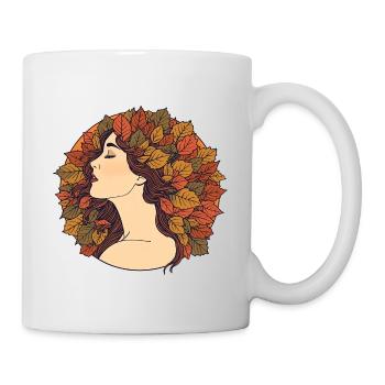 Herbstfrau mit Blättern im Haar – Art Nouveau Desi - Tasse - Weiß - Rechts