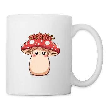 Kawaii Mushroom with Flower Crown – Cute Design - Mug - white - Right