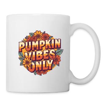 Pumpkin Vibes Only – Retro Typography with Autumn Flowers - Mug - white - Right