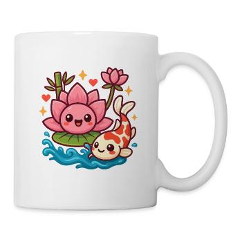Koi und Lotus Kawaii Print - Tasse - Weiß - Rechts
