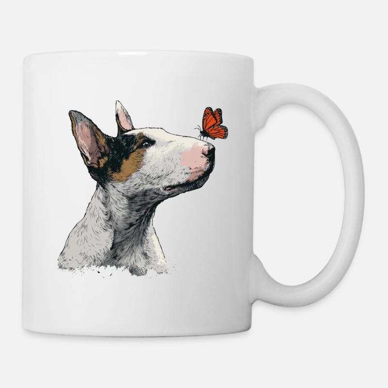 Curieux Bull Terrier avec papillon - Mug blanc - blanc