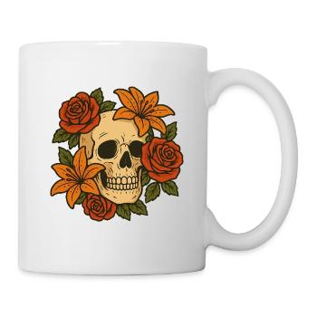 Floraler Totenkopf mit Rosen - Tasse - Weiß - Rechts