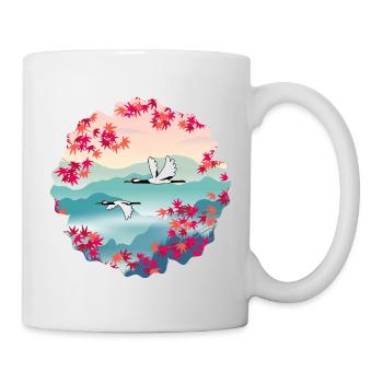 Korean Autumn – Red-crowned Cranes & Maple - Mug - white - Right