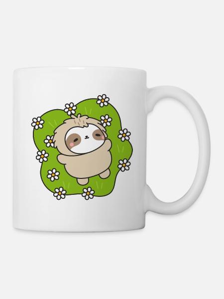 Faultier auf der Blumenwiese - Tasse - Weiß
