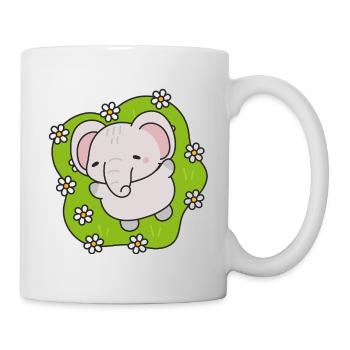 Süßer Elefant mit Blumen - Tasse - Weiß - Rechts
