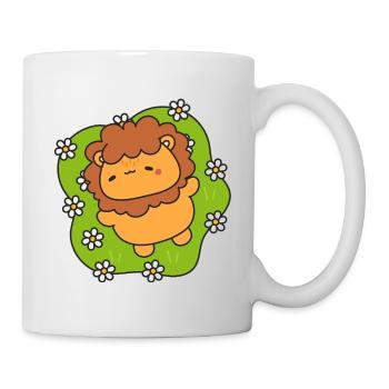 Merry lion cub on flowering lawn - Mug - white - Right