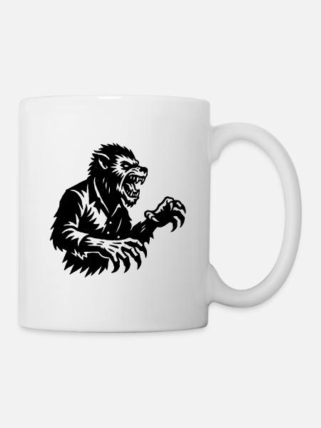 Werwolf Silhouette Schwarzweiß - Tasse - Weiß