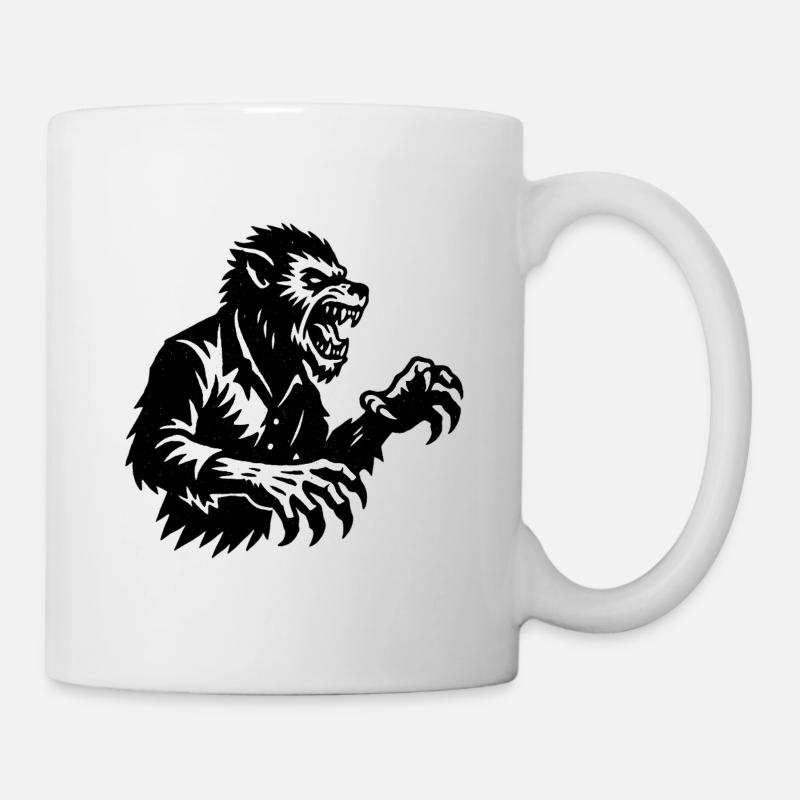 Werwolf Silhouette Schwarzweiß - Tasse - Weiß
