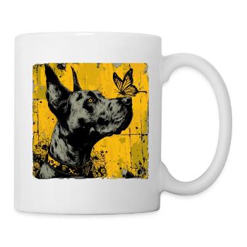 Drôle de dogue allemand et de papillon - Mug blanc - blanc - Droite