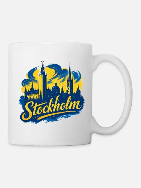 Stockholm gelb blau Hauptstadt Schweden Geschenk - Tasse - Weiß
