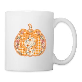 Flower pumpkin with gingham ribbon - Mug - white - Right
