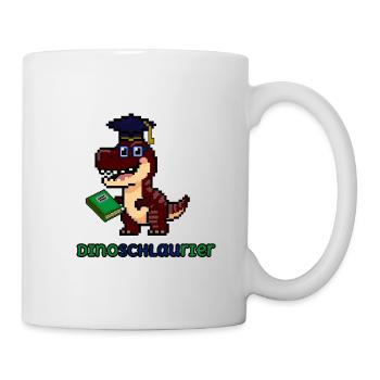 DinoSCHLAUrier - Pixel Art Dinosaurier mit Buch 🦖 - Tasse - Weiß - Rechts
