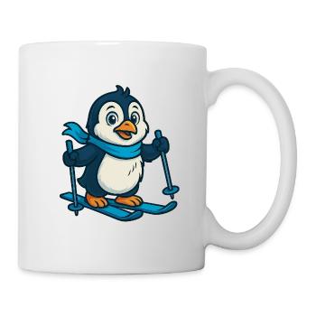 Pinguin auf Skiern mit Schal - Tasse - Weiß - Rechts